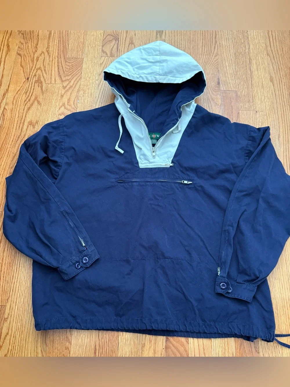Vintage 1980's 1990’s J.Crew Two-Tone Anorak Parka Pullover Size M Blue White